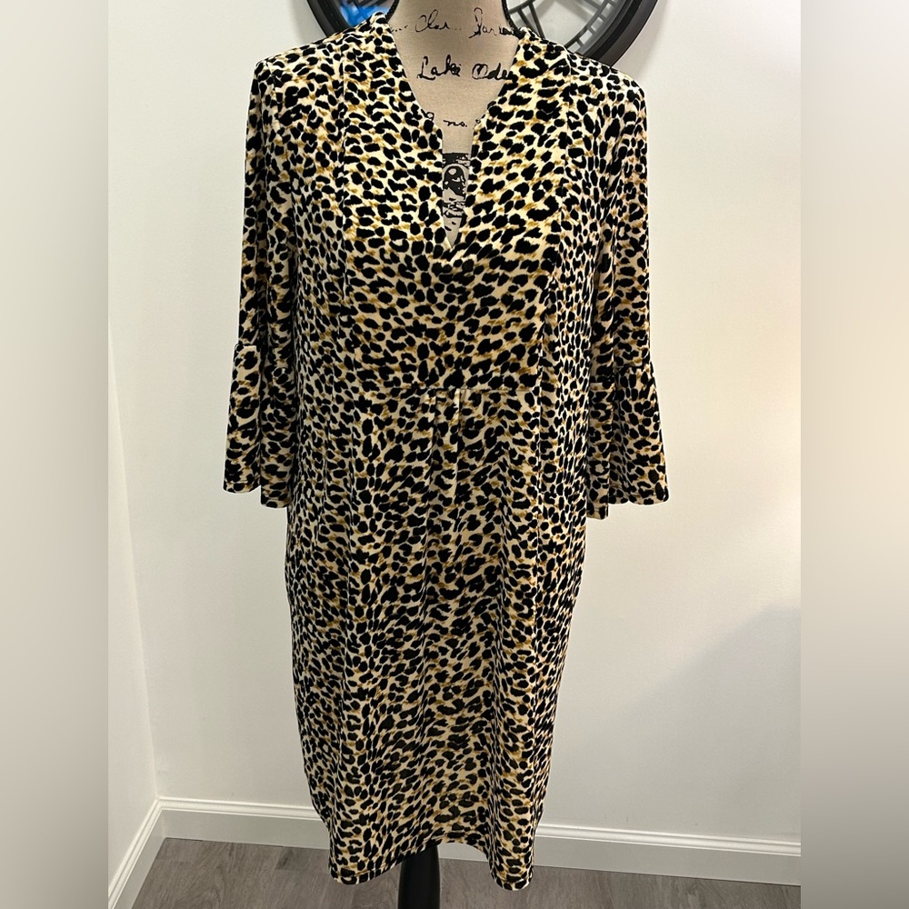 Jude Connally small Kerry velvet leaped print 3/4 bell sleeve dress